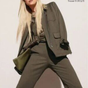 CAbi Academy Blazer & Wide Leg Trouser Suit Set Brown Blazer S Pants 8